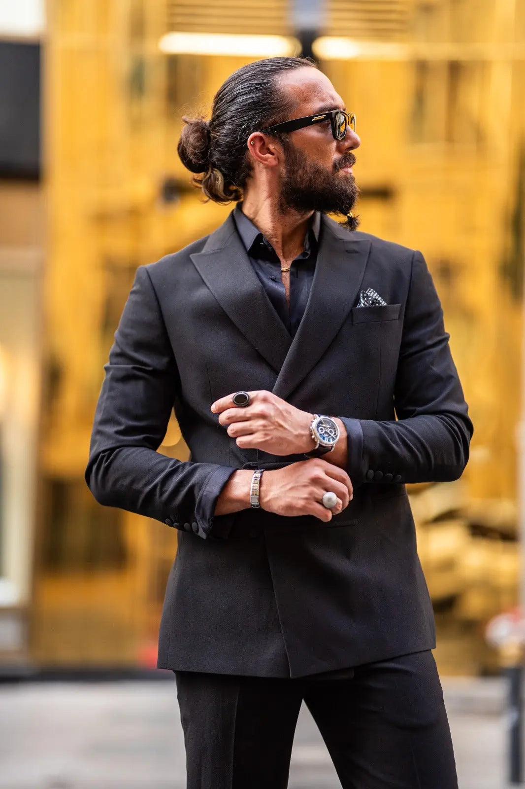 Ardean Black Slim Fit Peak Lapel Double Breasted Suit - Elevate Your Style brabion