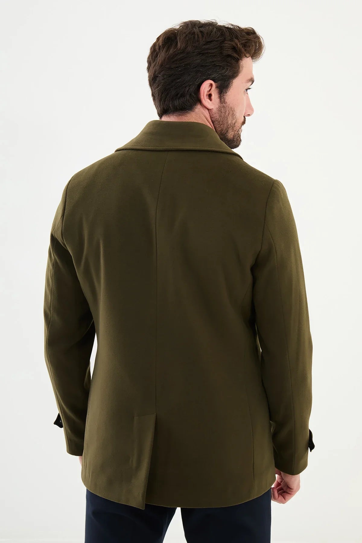 Bojoni Capena Plain Slim Fit Wool Khaki Coat