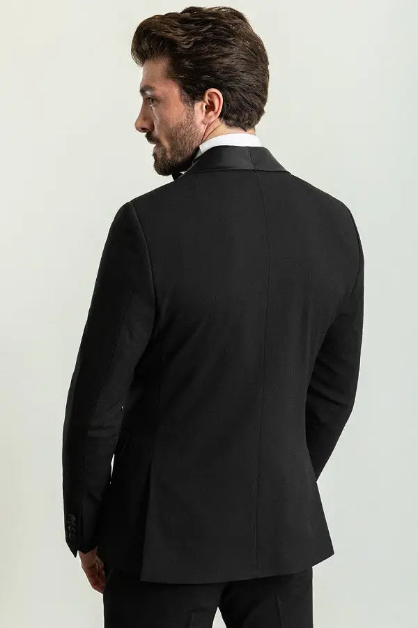 Brabion Rocco Black Slim Fit Shawl Lapel Tuxedo - Timeless Elegance for Formal Occasions - BRABION