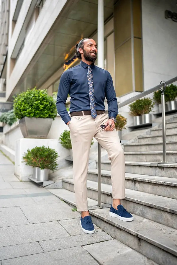 Brabion Massimo Beige Slim Fit Chino Pants - BRABION