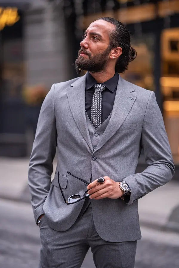 Brabion Lance Light Gray Slim Fit Notch Lapel 3 Piece Suit brabion