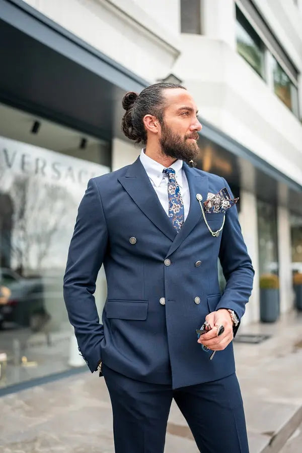 Brabion Massimo Navy Blue Slim Fit Double Breasted Suit brabion