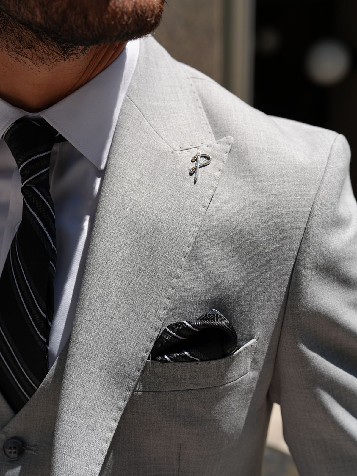 Light Gray 3 Piece Slim Fit Italian Style Suit - BRABION