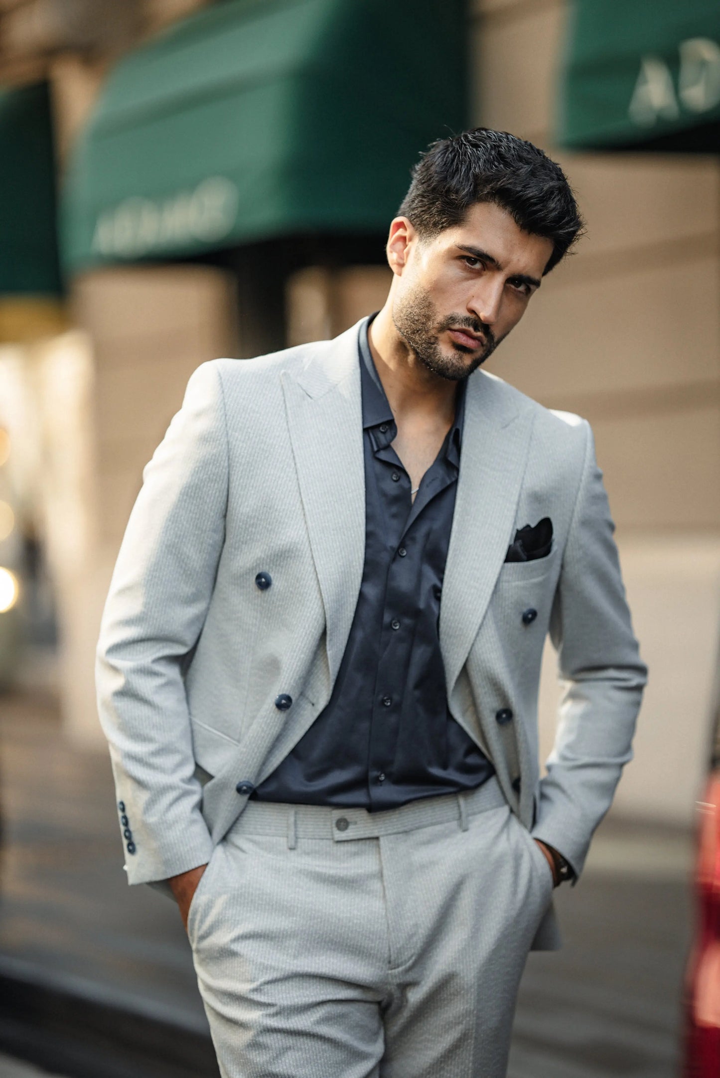 Cannes Light Grey Double-Breasted Suit - BRABION