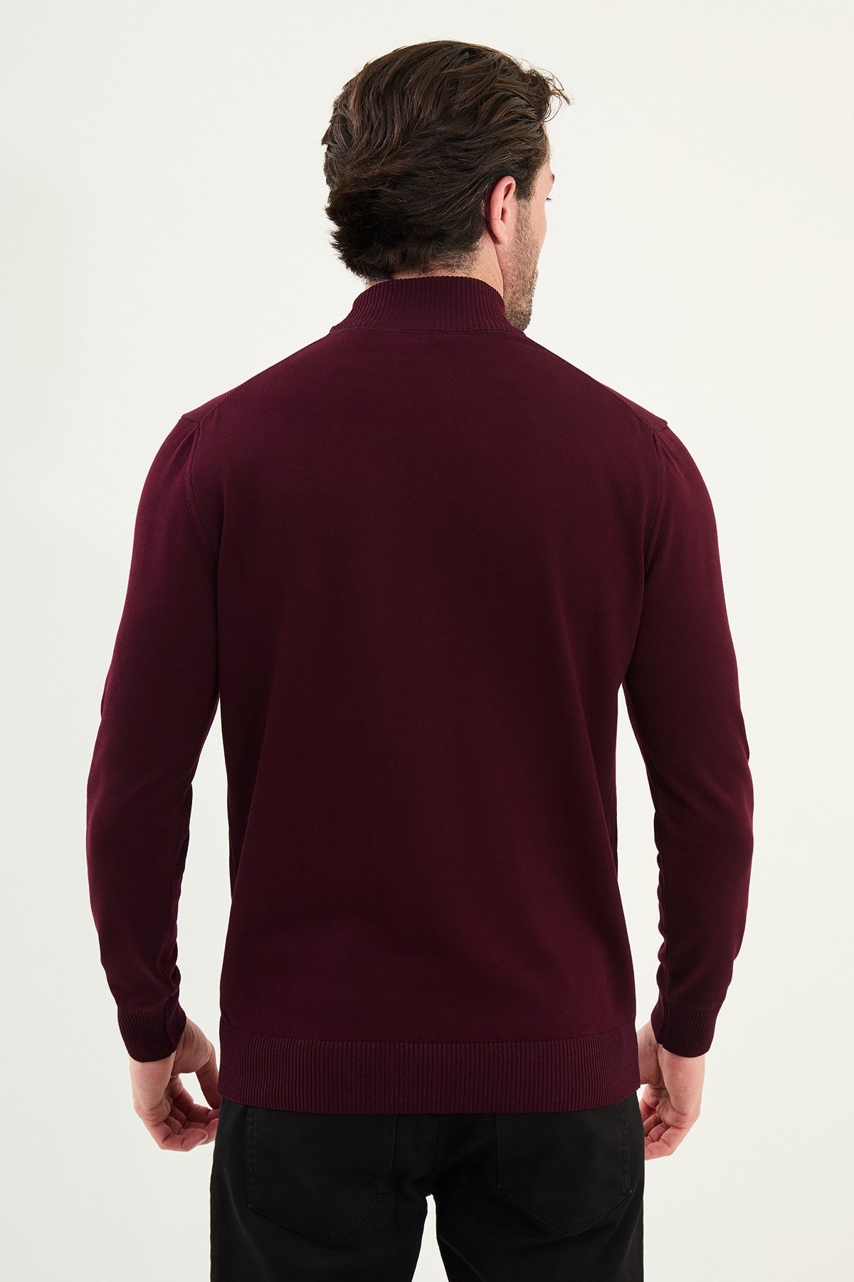 Men's Burgundy Knit Half-Turtleneck Pullover – Slim Fit - BRABION