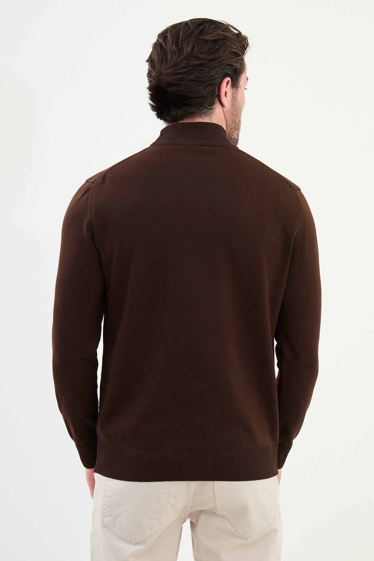 Men’s Brown Knit Half-Turtleneck Pullover – Slim Fit - BRABION