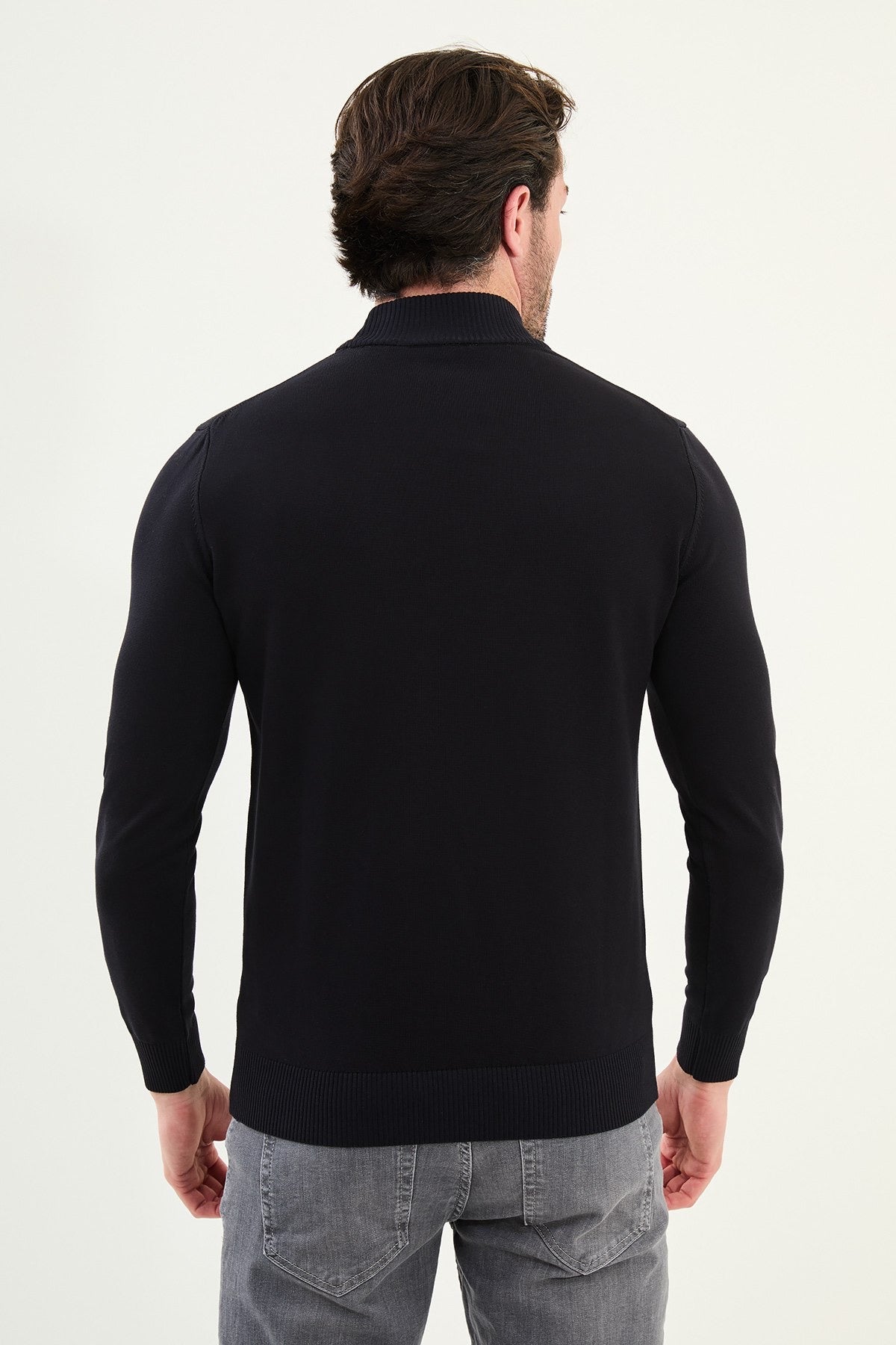 Men’s Navy Blue Knit Half-Turtleneck Pullover – Slim Fit - BRABION