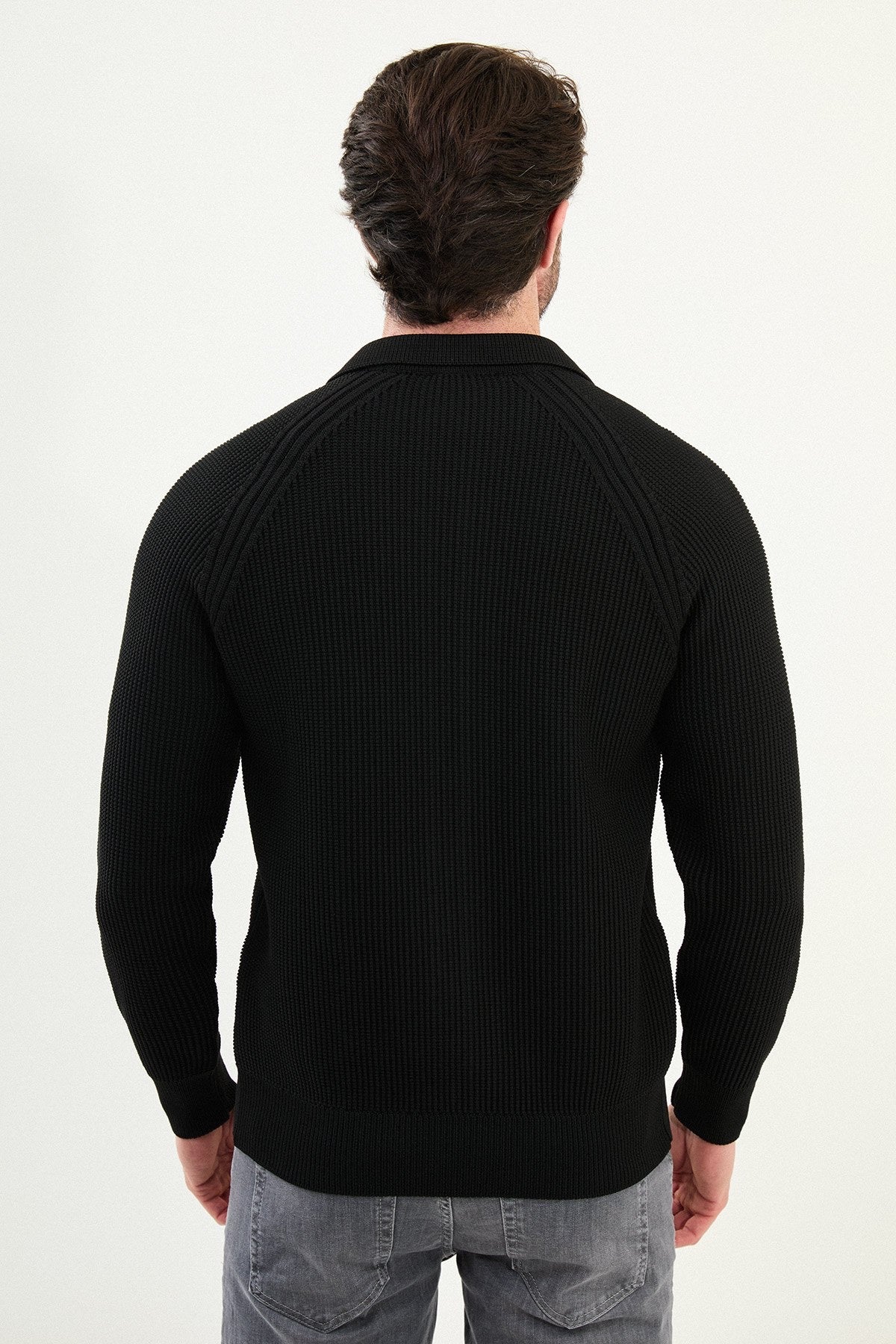 Men’s Black Ribbed Zip Cardigan - BRABION