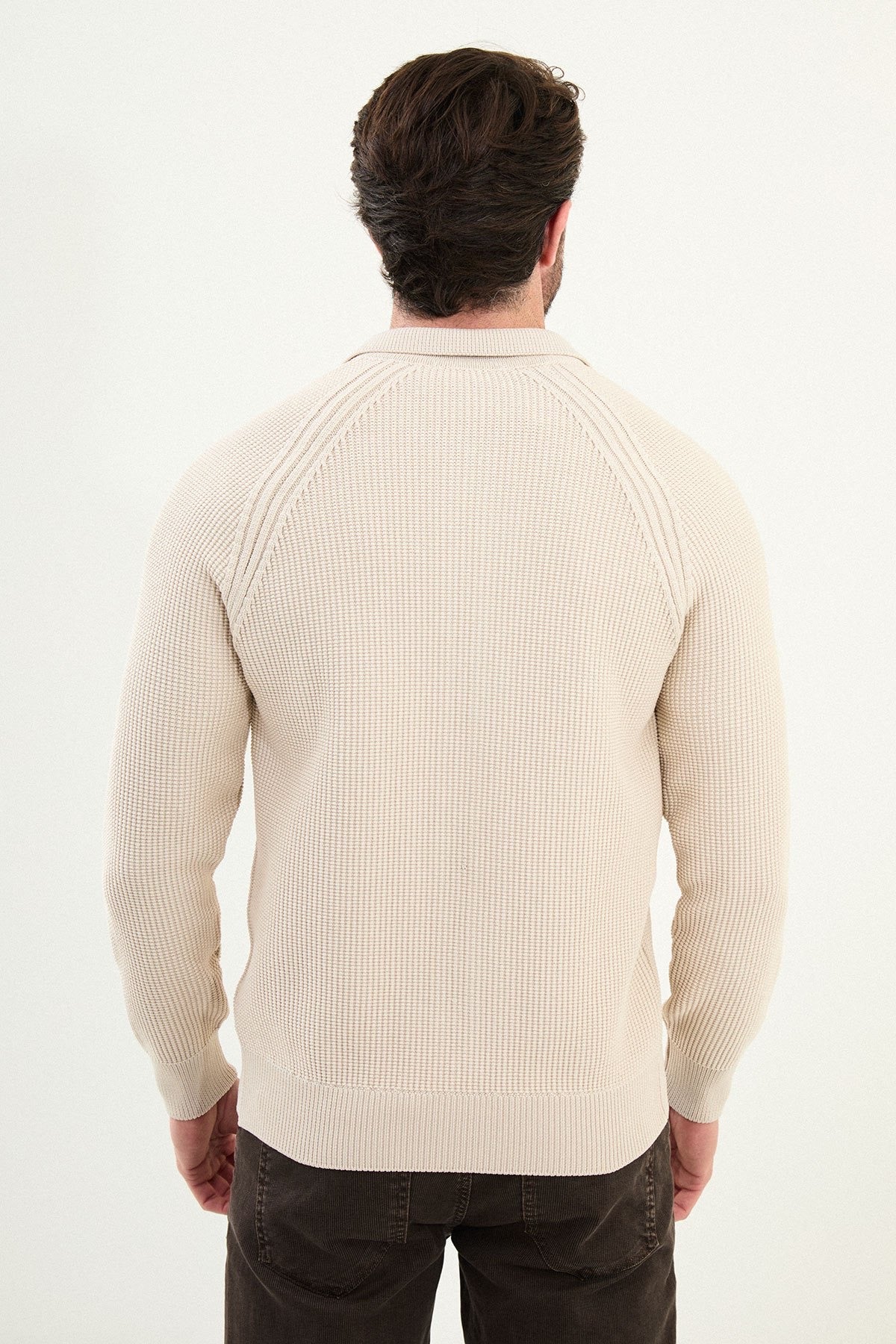 Men’s Beige Ribbed Zip Cardigan - BRABION