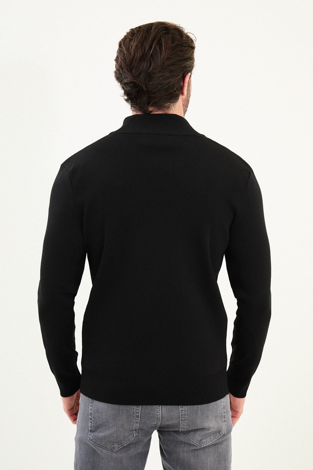 Men's Slim-Fit Zip-Up Knit Cardigan – Black - BRABION