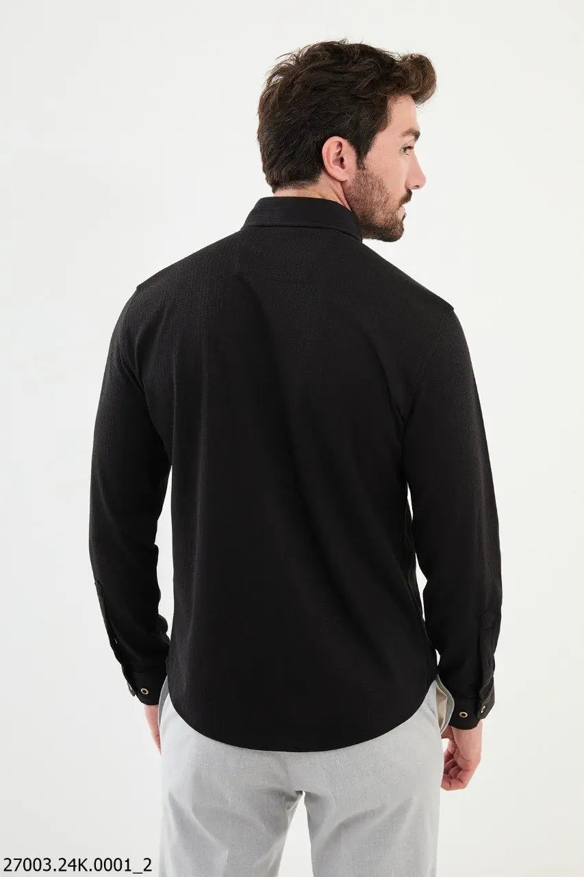 Brabion Nico Black Slim Fit Cross Pattern Casual Shirt - BRABION