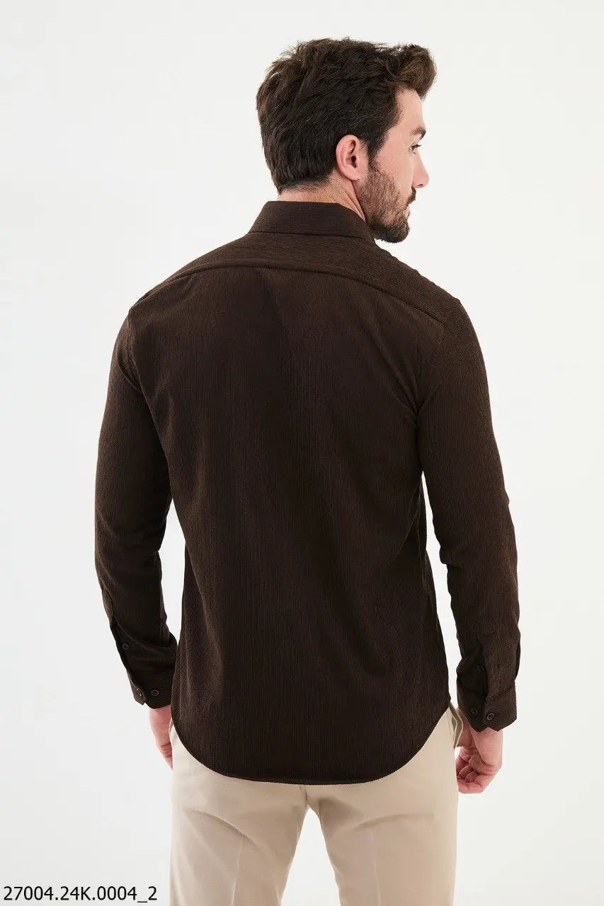 Brabion Nico Brown Slim Fit Double Pocket Striped Shirt - BRABION