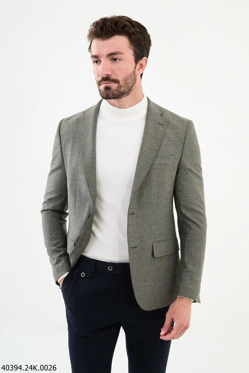 Brabion James Gray Slim Fit Notch Lapel Blazer - BRABION