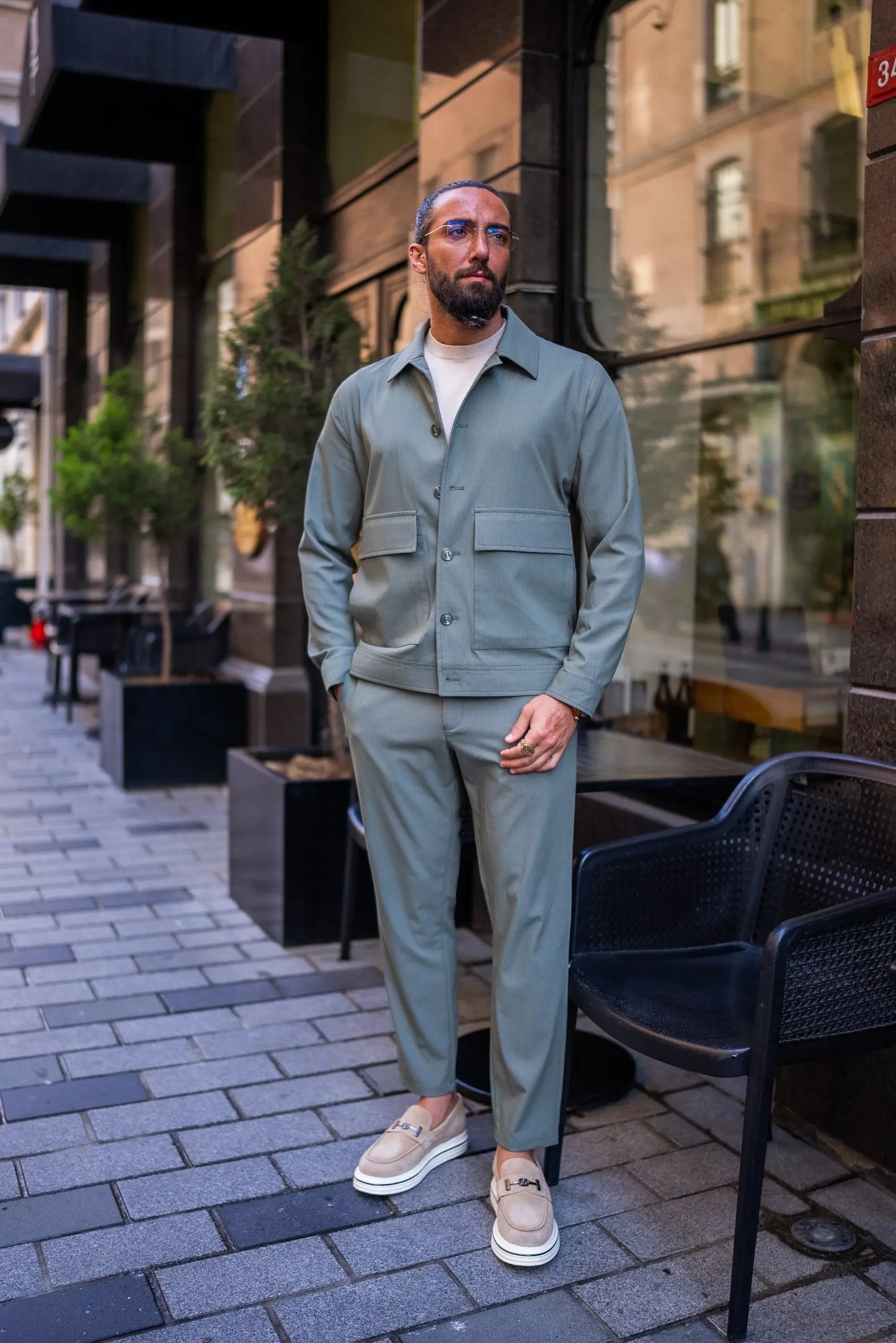 Khaki Lightweight Summer Sports Coat & Pants Set for Men - BRABION