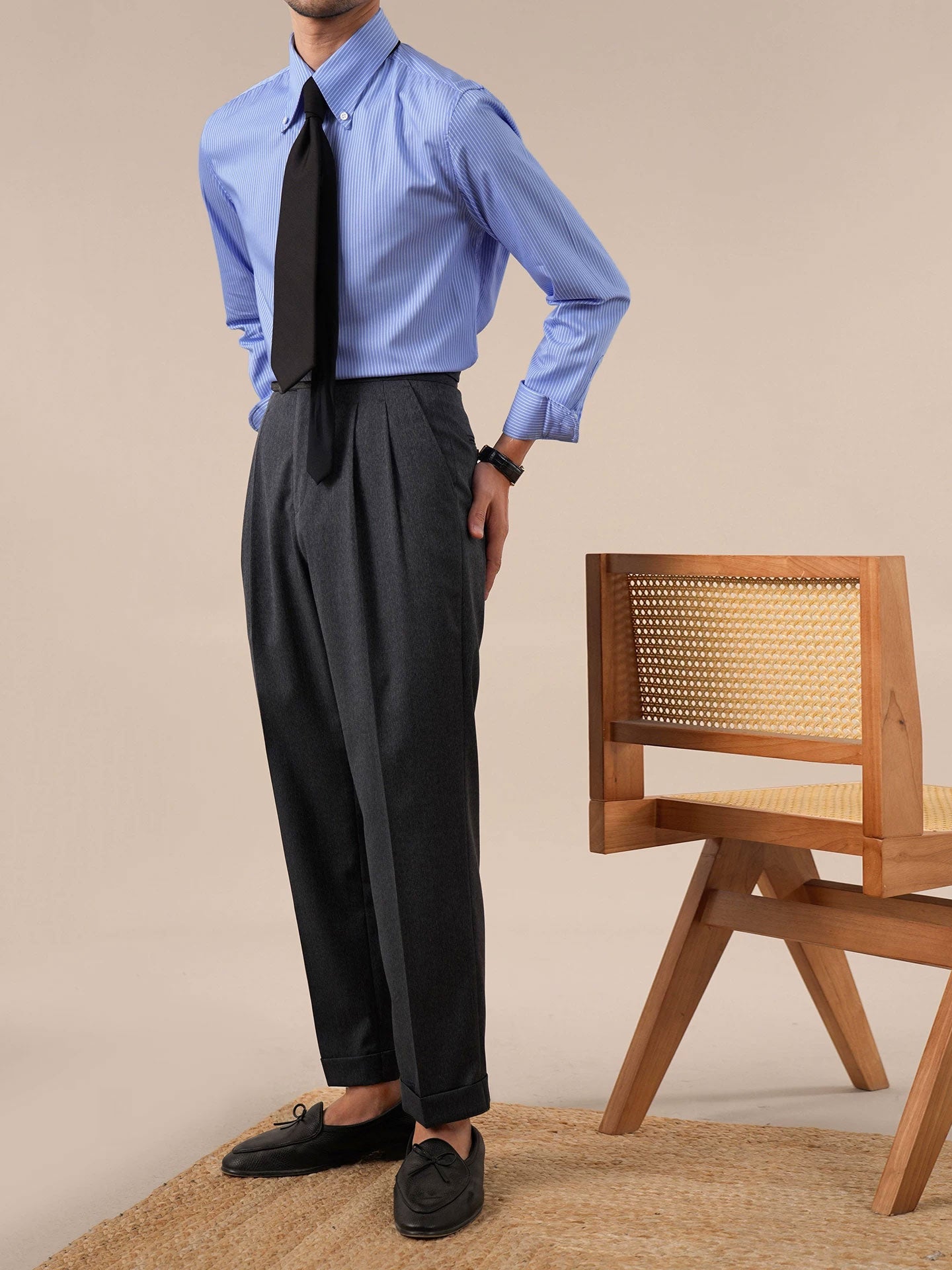 Men's Italian-Style Striped Point Collar Dress Shirt - BRABION