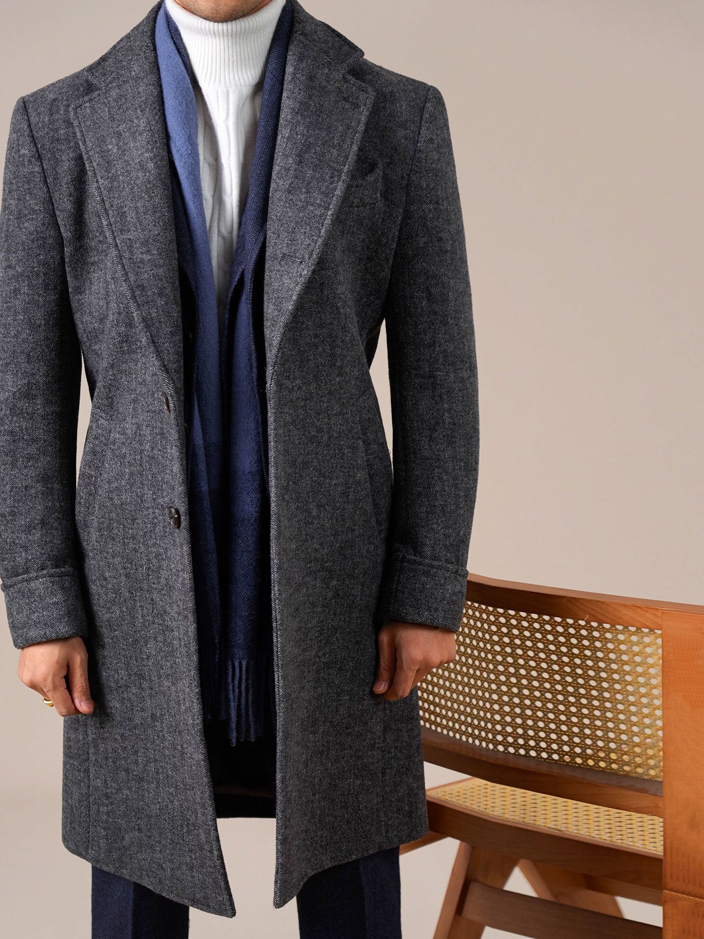 Mens Wool Mid-Length Chester Coat - BRABION