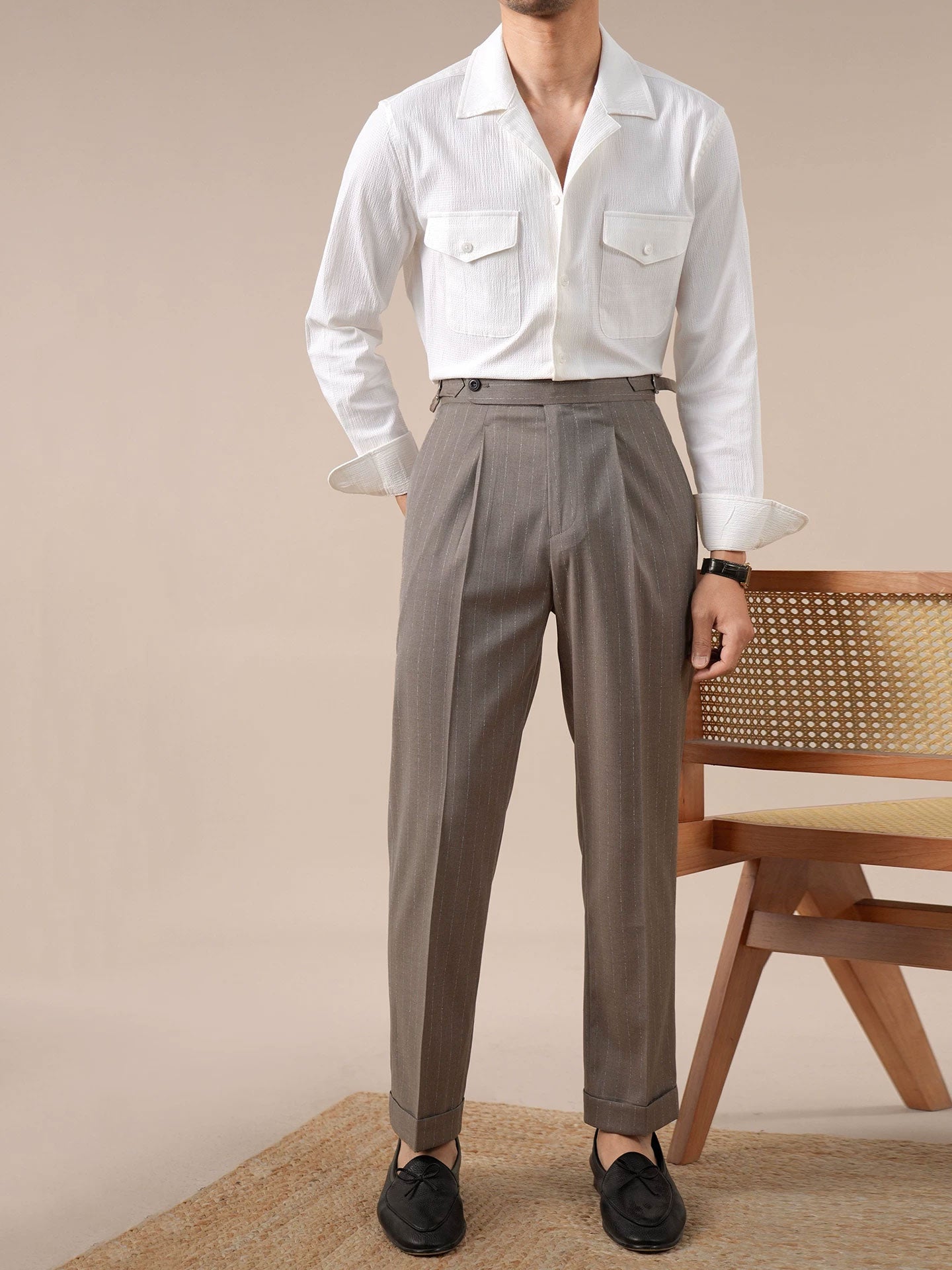 Naples Striped High-Waisted Men's Business Suit Trousers - BRABION
