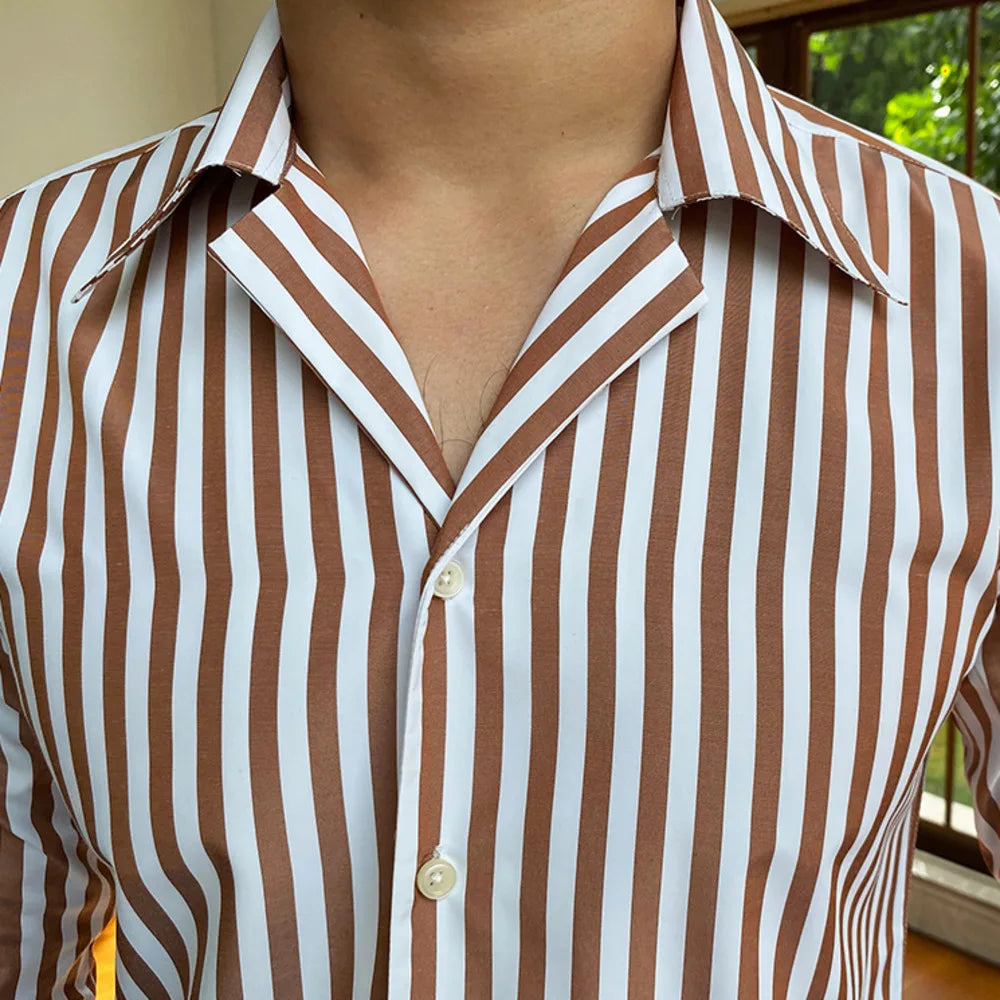 Striped Mandarin Collar Shirt - BRABION