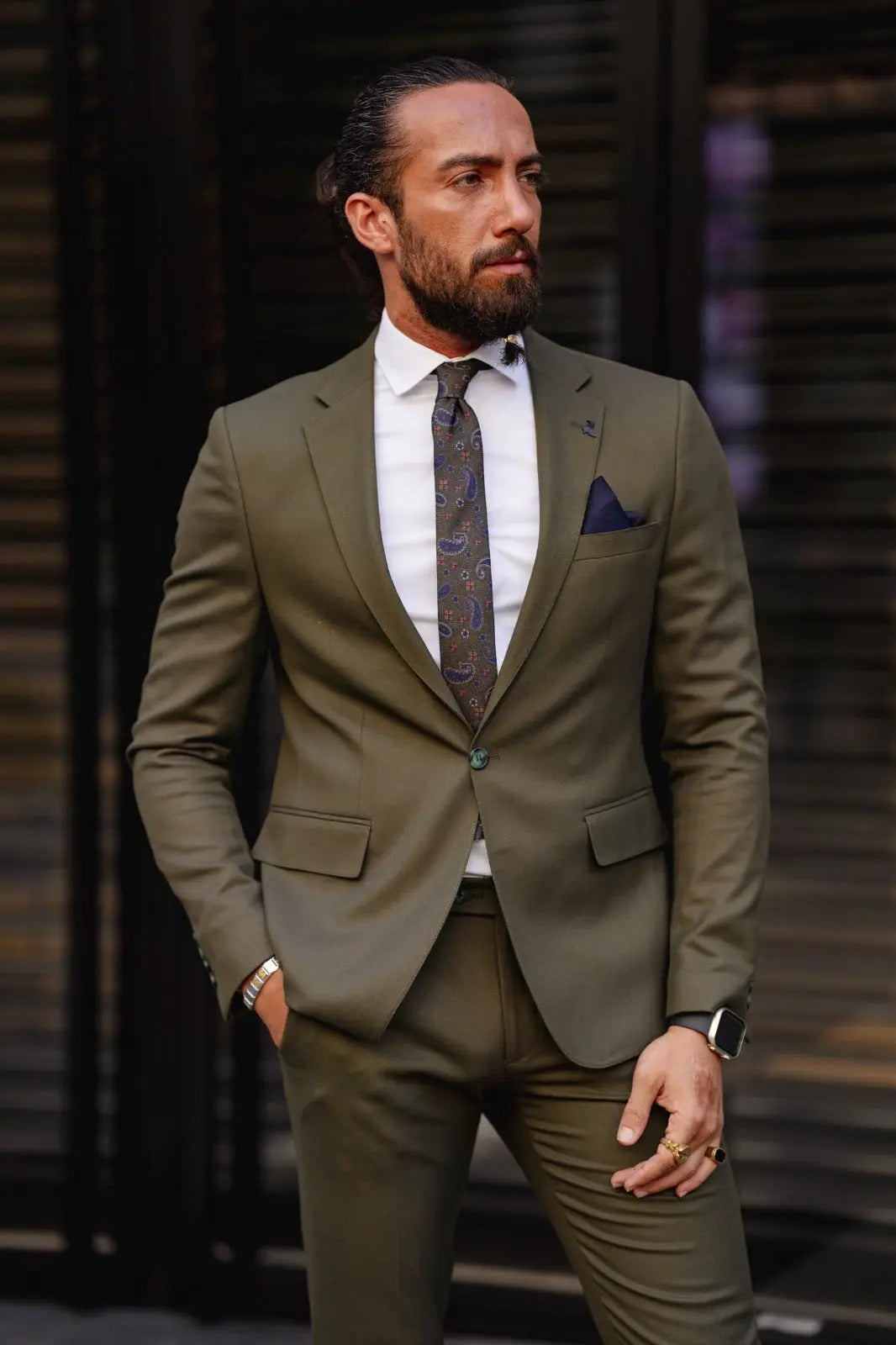 Vespo Khaki Slim Fit Suit for Sophisticated Occasions brabion