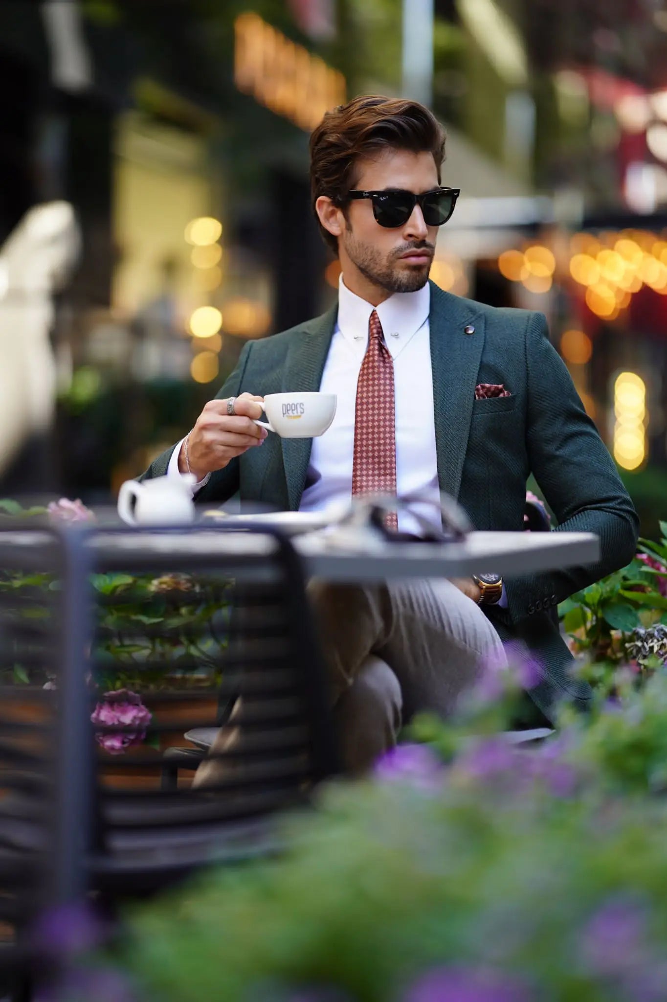 Vespo Self-Patterned Khaki Slim Fit Blazer - BRABION