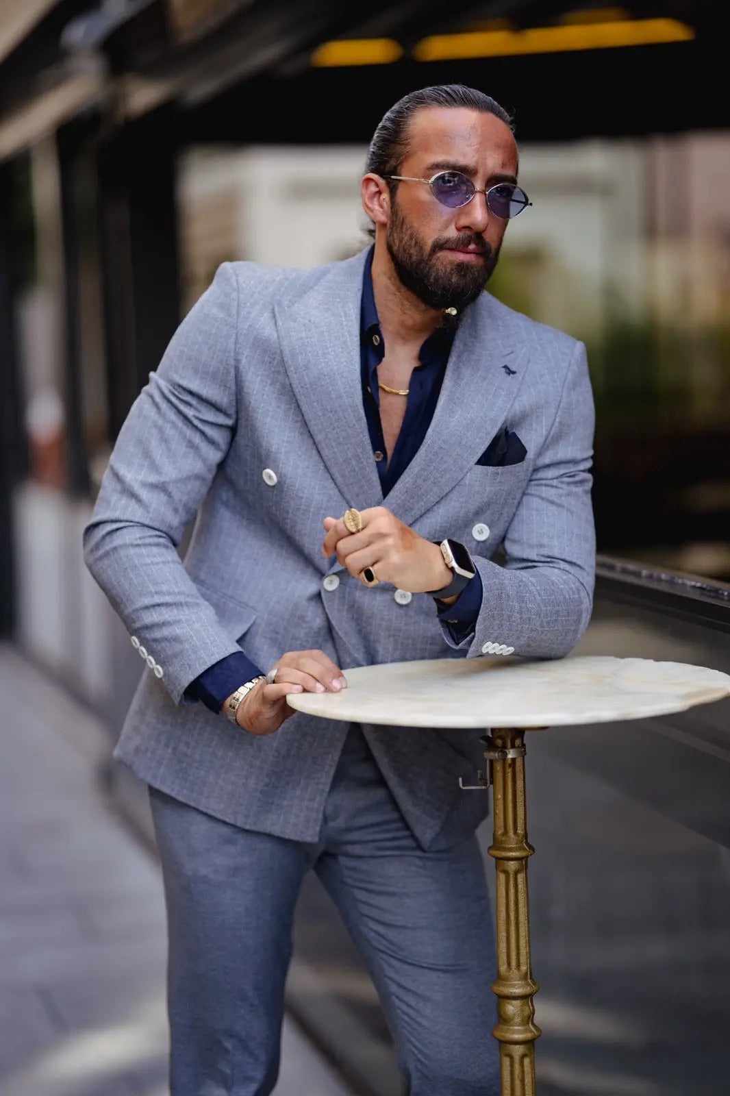 Vespo Pinstriped Navy-Blue Double Breasted Suit brabion