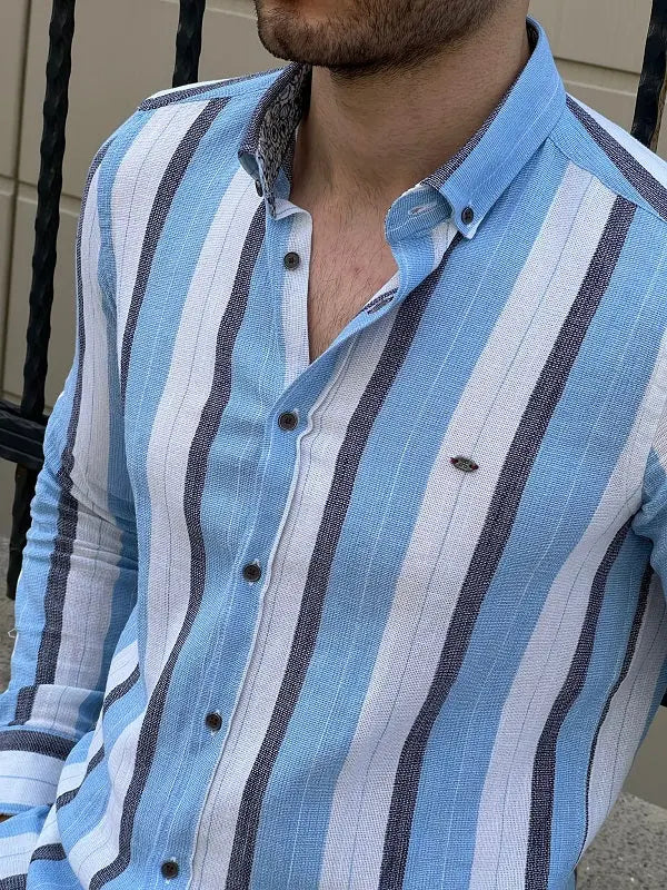 Brabion Tampa Blue Slim Fit Striped Casual Shirt - BRABION