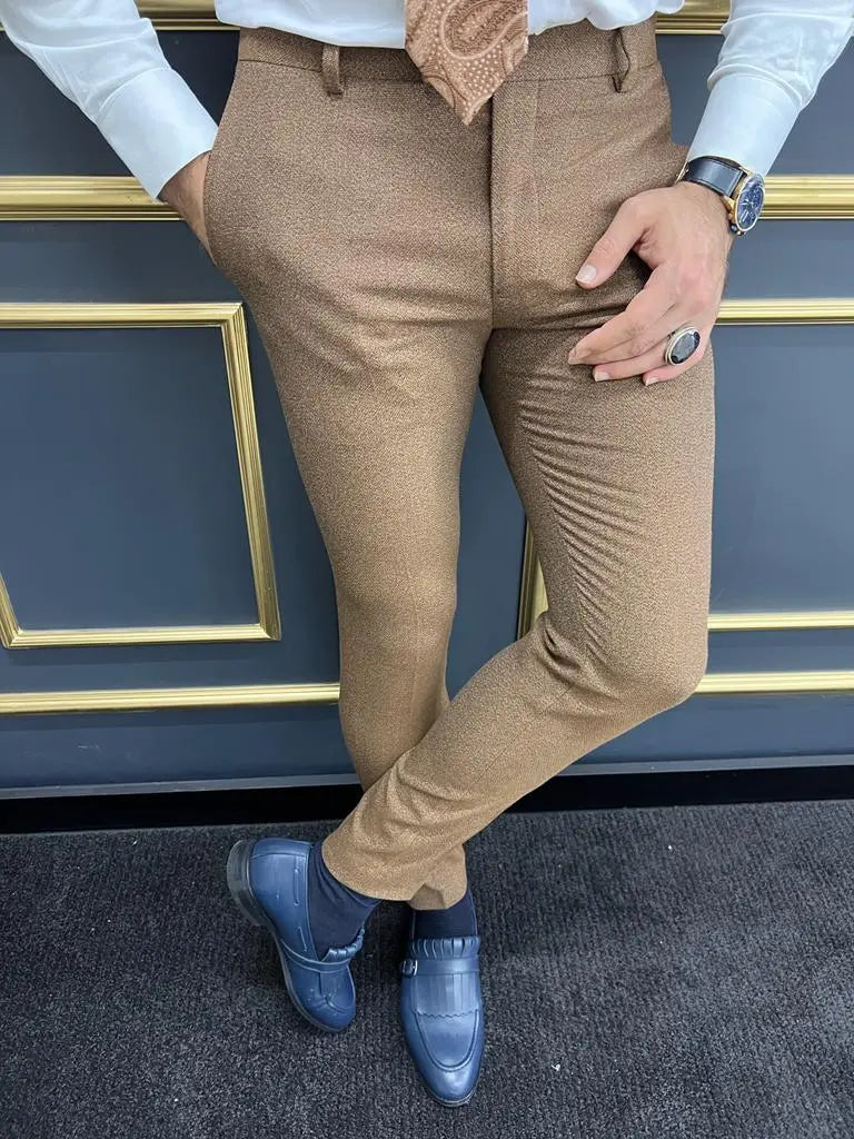 Eros Camel Slim Fit Cotton Pants - BRABION