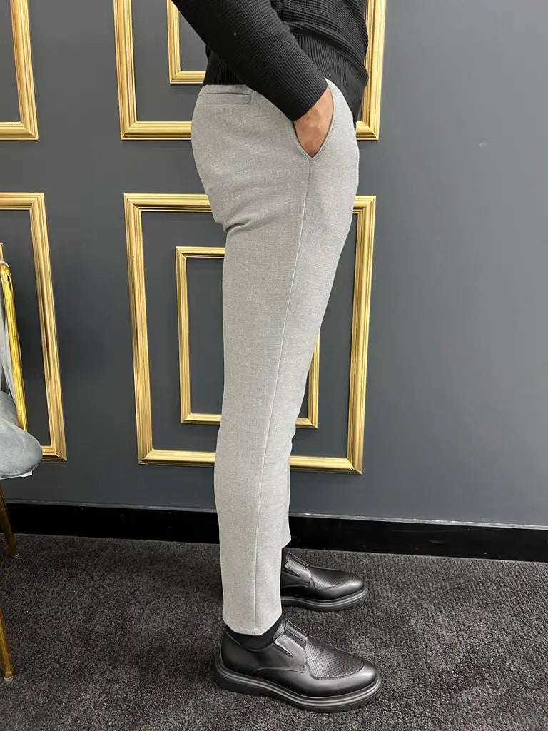 Avion Gray Slim Fit Laced Pants - Elevate Your Wardrobe - BRABION