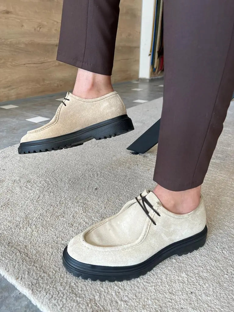 Tampa Beige Laced Suede Shoes: Elegance Meets Comfort - BRABION