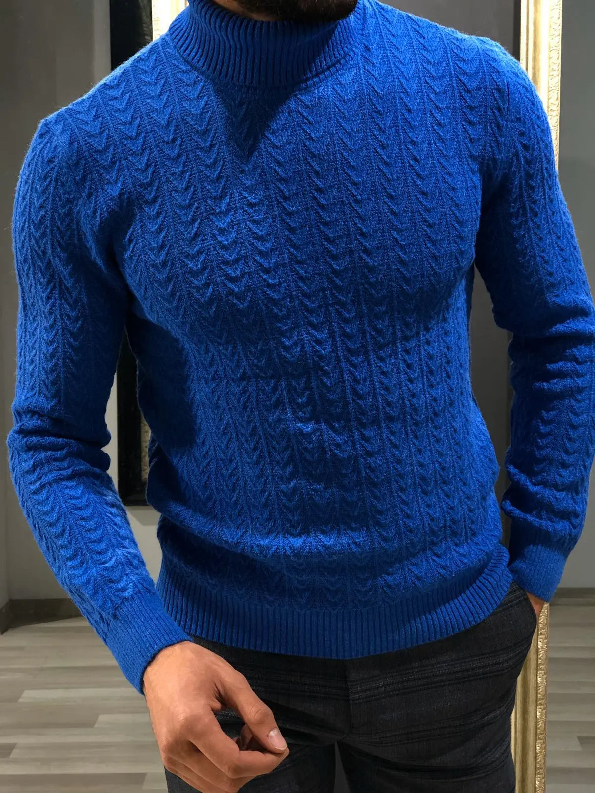 Calvin Slim-Fit Wool Turtleneck Knitwear in Sax - BRABION