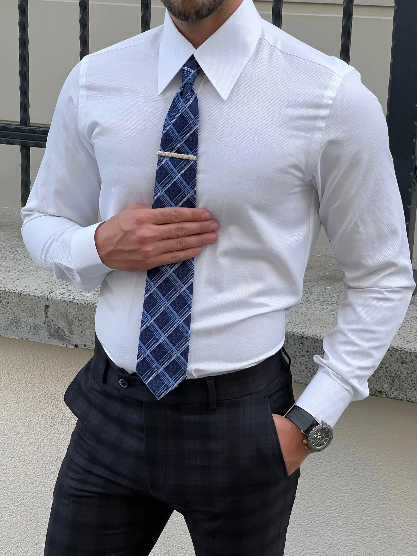 Brabion Milano Slim Fit Pointed Collared White Cotton Shirt - BRABION