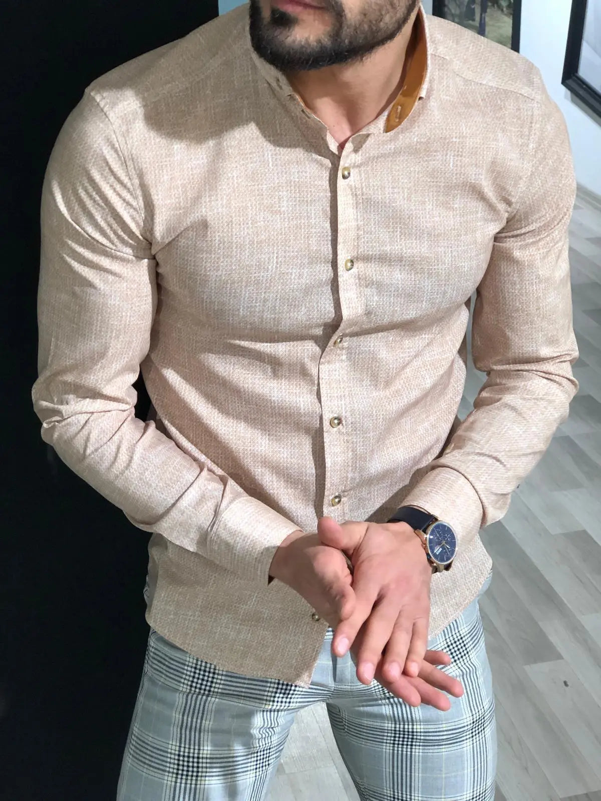 Capstone Beige Slim Fit Shirt: Versatile Elegance for Any Occasion - BRABION