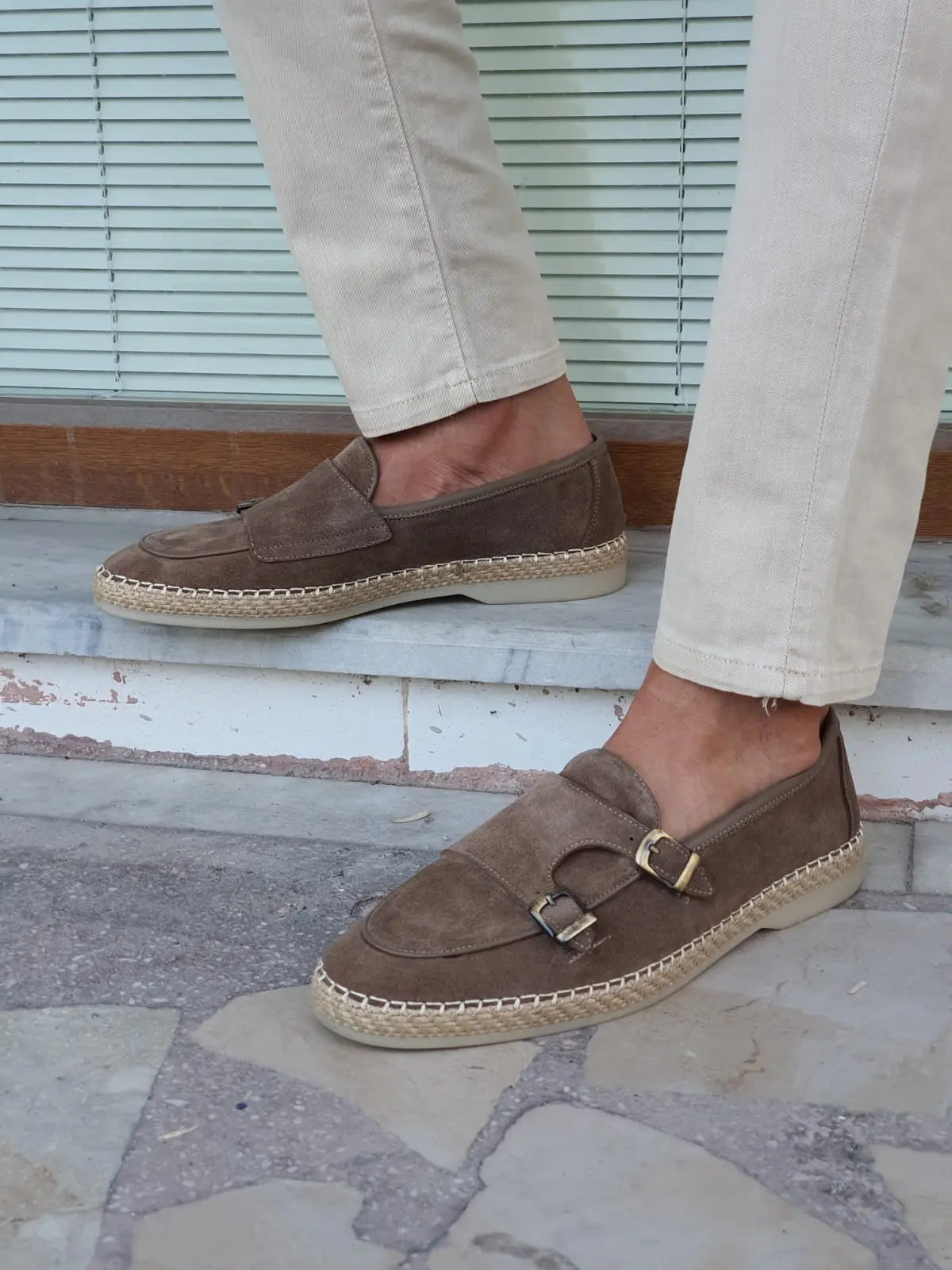 Cole Beige Suede Double Monk Strap Loafers - Elevate Your Style - BRABION