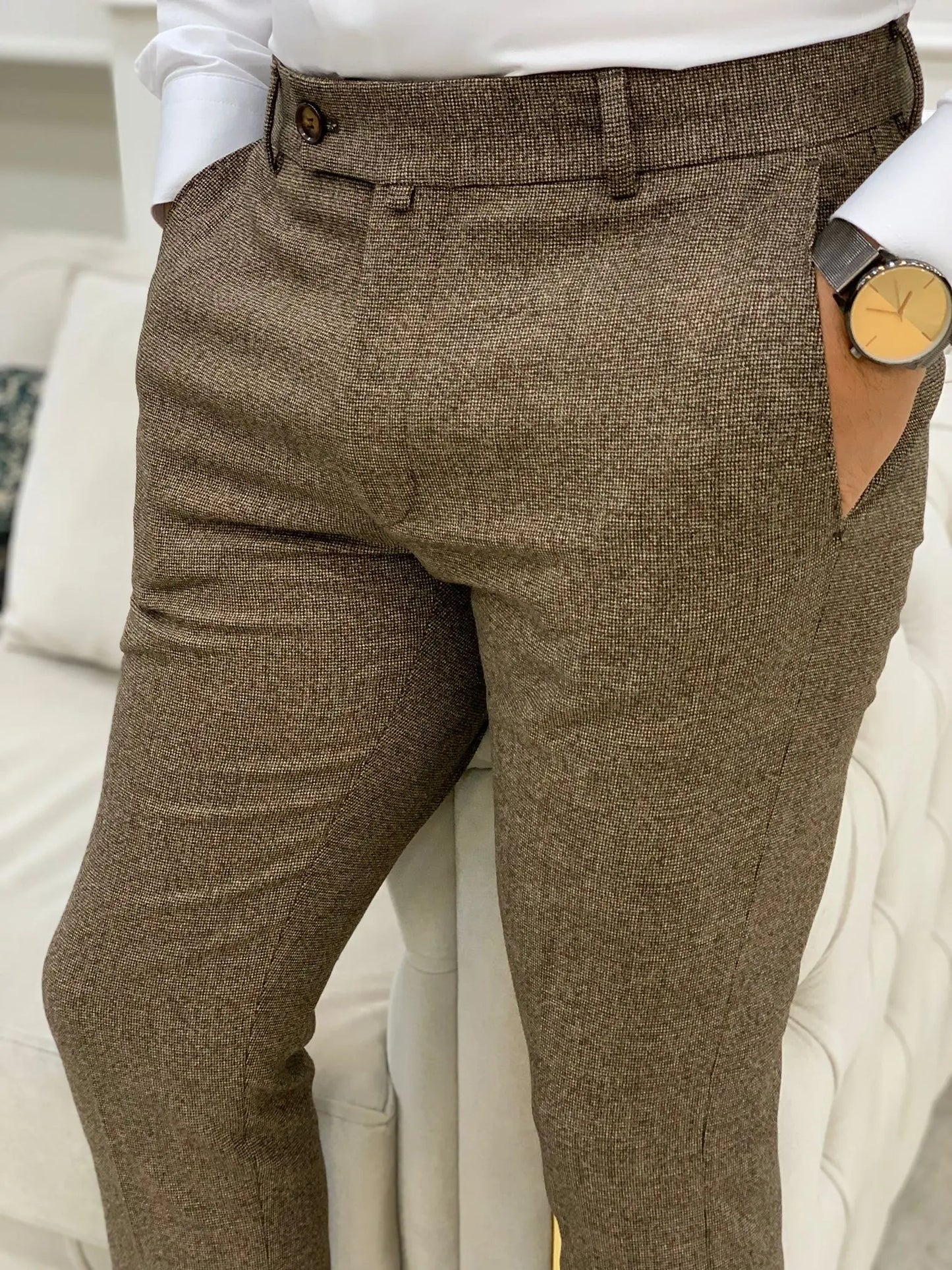 Serra Brown Slim Fit Pants - Elegance Meets Comfort - BRABION