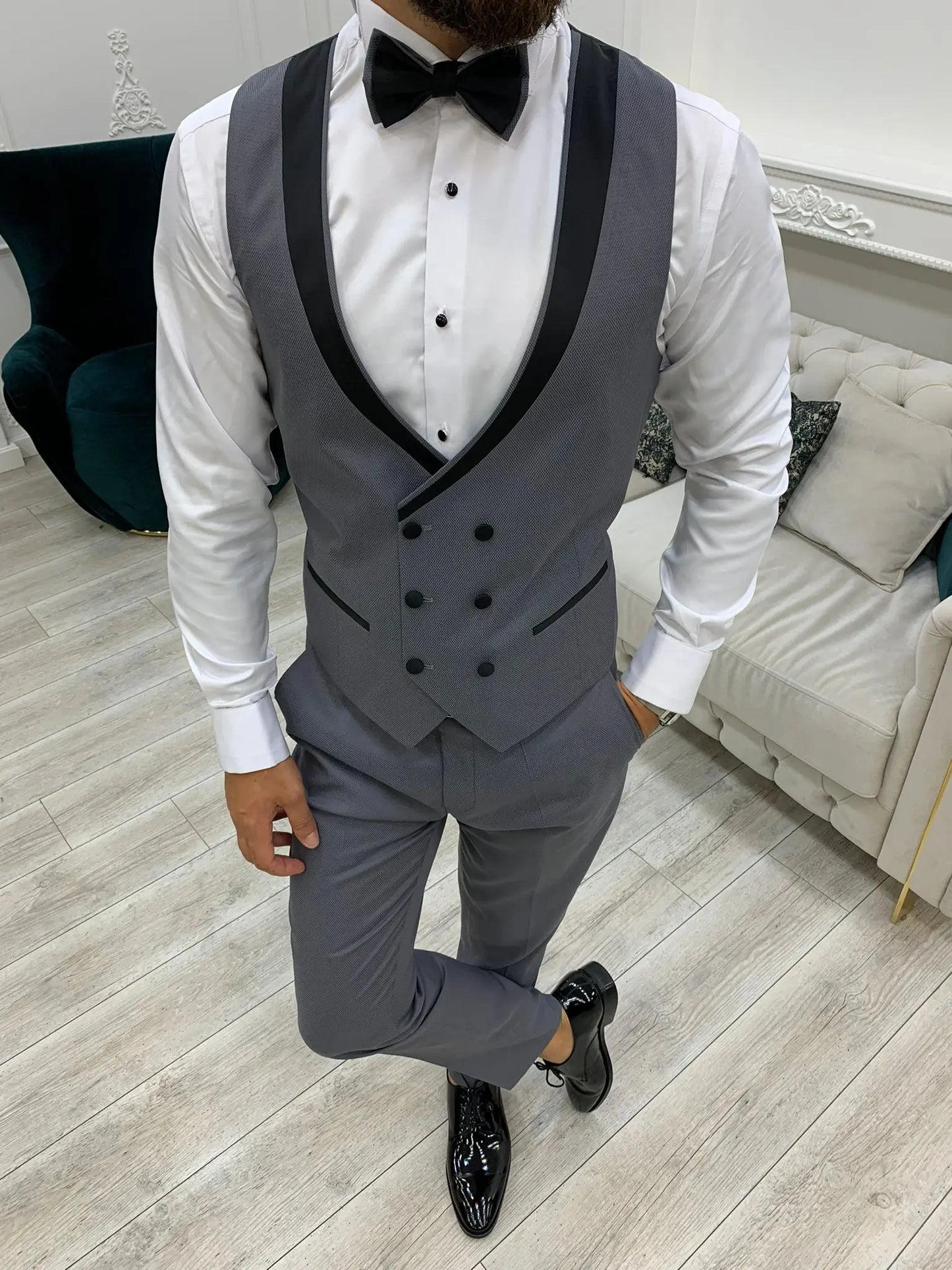 Ventura Gray Slim Fit Peak Lapel Tuxedo – Elevate Your Formal Wardrobe - BRABION