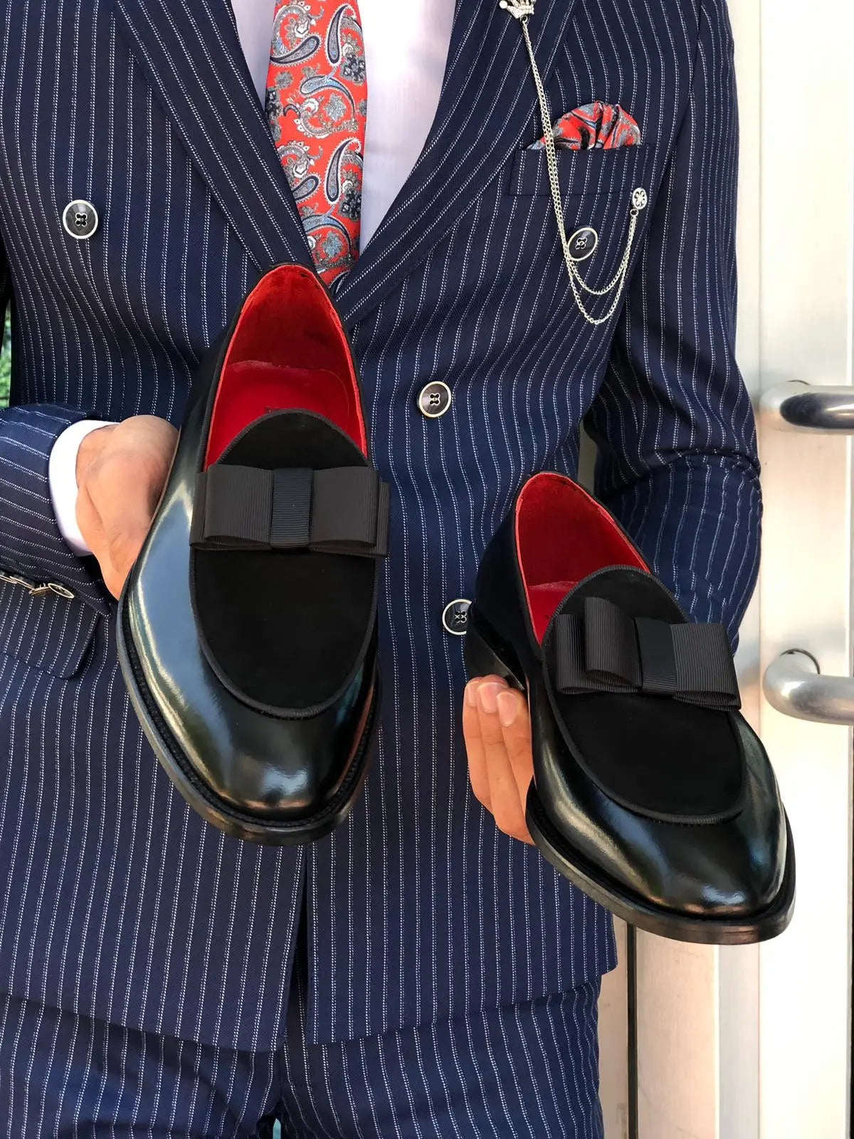 Polished Leather Sardinelli Loafers with Silk Bow - BRABION