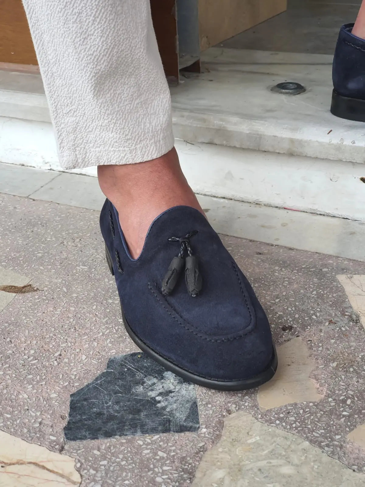 Bristol Navy Blue Suede Tassel Loafers - BRABION