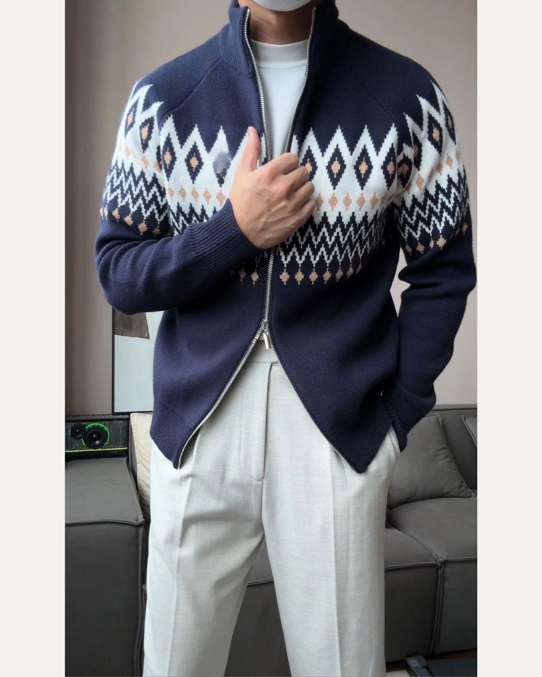 Men’s Thick Zip-Up Knit Cardigan - BRABION