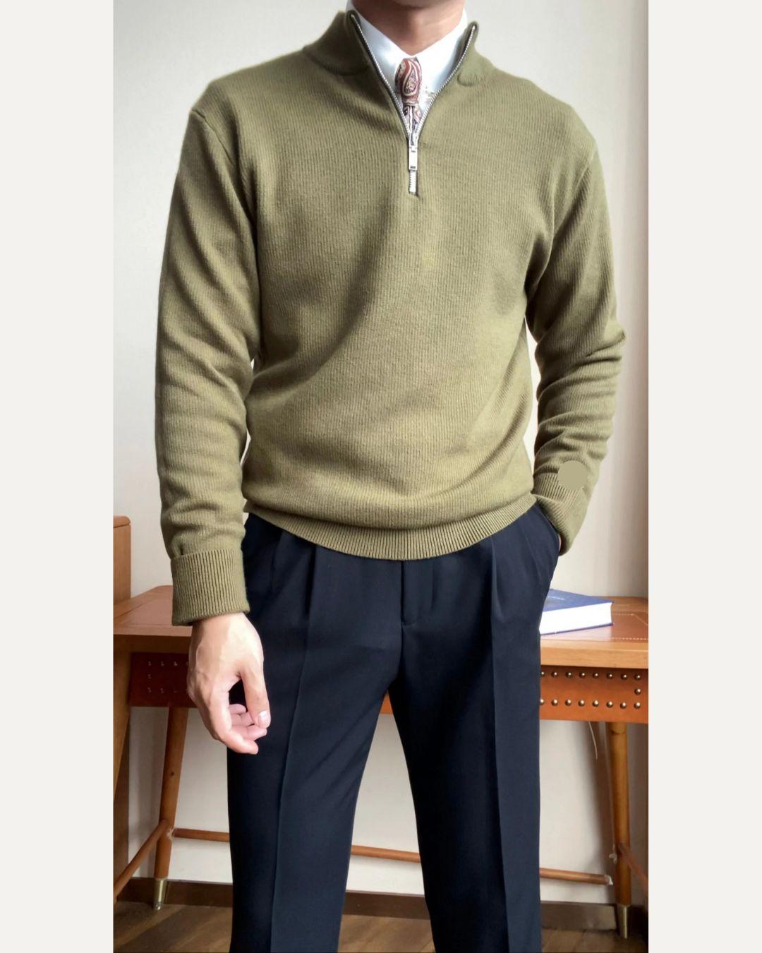 Men’s Slim Fit Zip Neck Knit Sweater - BRABION
