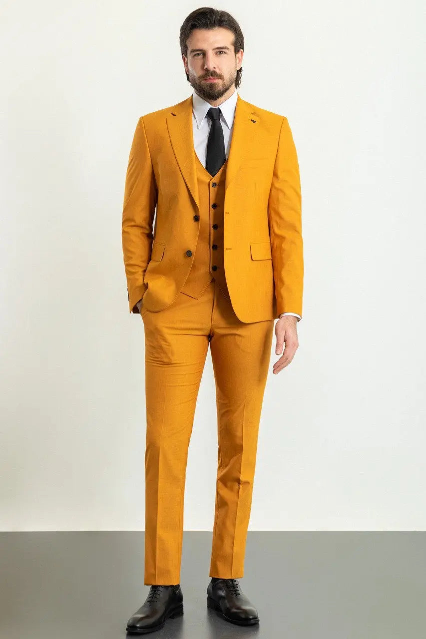 Brabion Elio Mustard Slim Fit Notch Lapel 3 Piece Suit brabion
