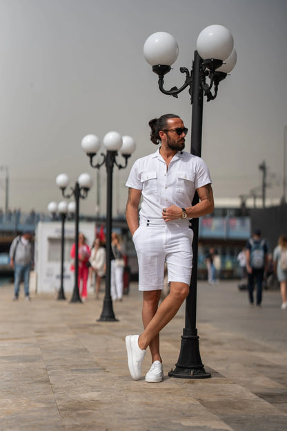 Brabion Maison White Slim Fit Textured Cotton Shirt - BRABION