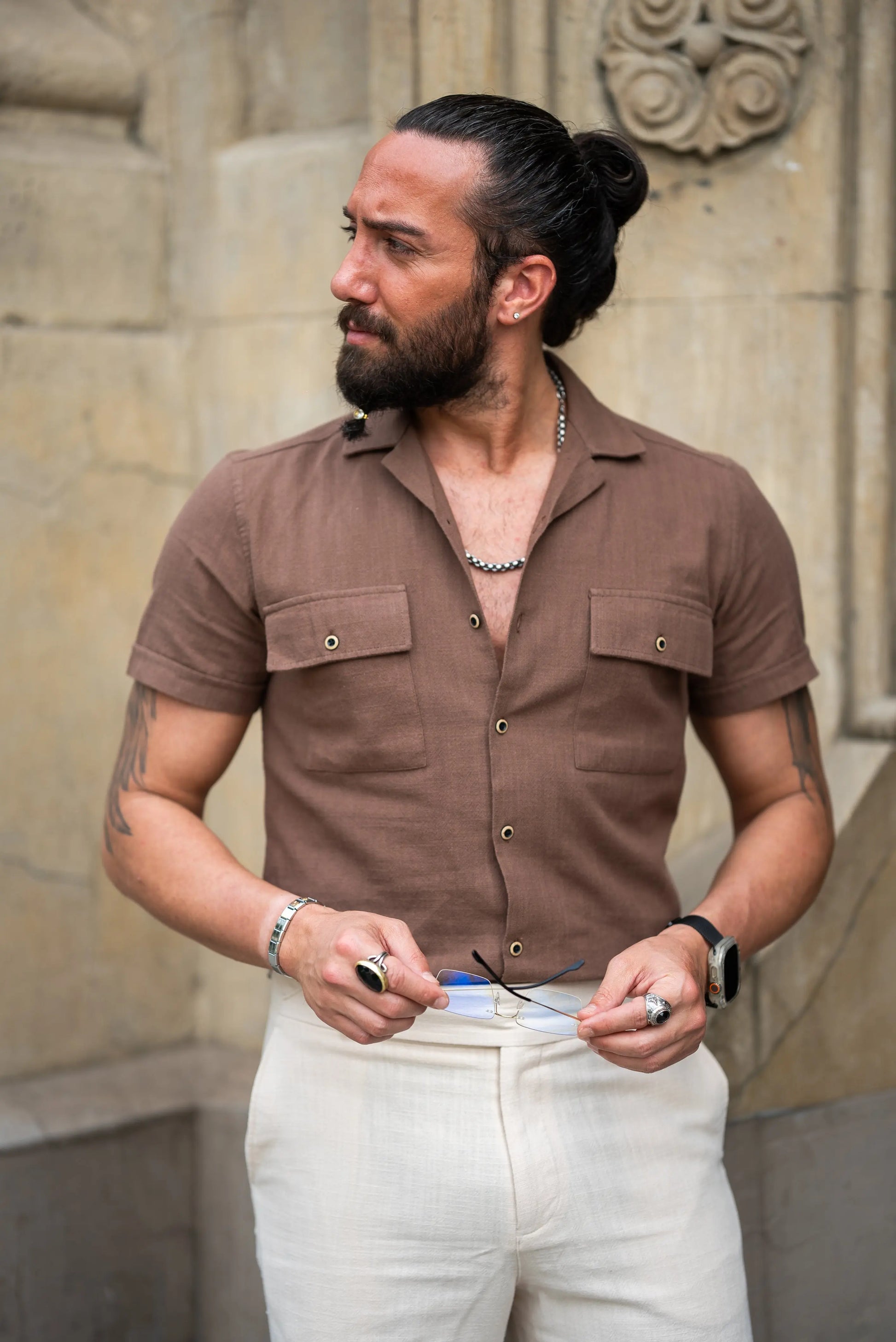 Brabion Maison Brown Slim Fit Textured Cotton Shirt - BRABION