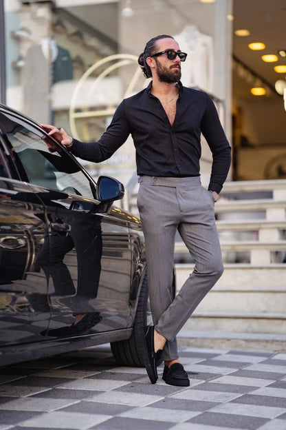 Ardean Gray Slim Fit Trousers - BRABION