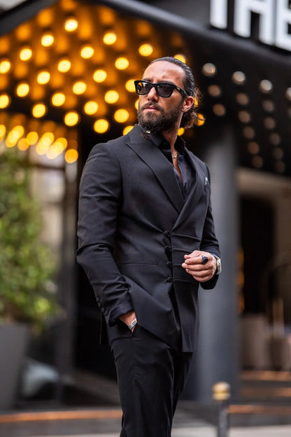Ardean Black Slim Fit Peak Lapel Double Breasted Suit - Elevate Your Style brabion