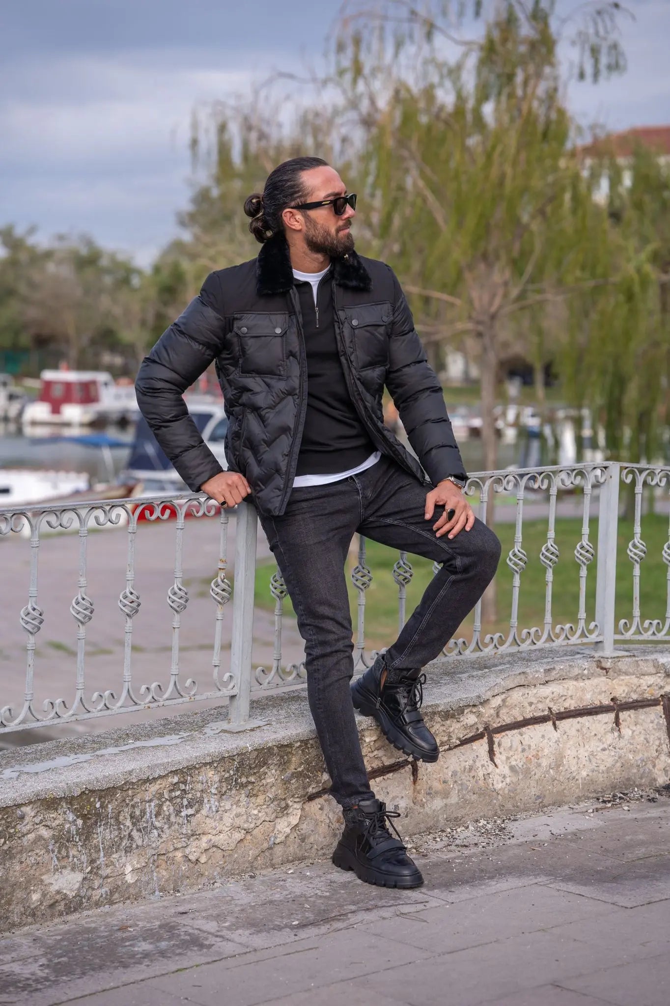 Brabion Black Slim Fit Puffer Coat - BRABION
