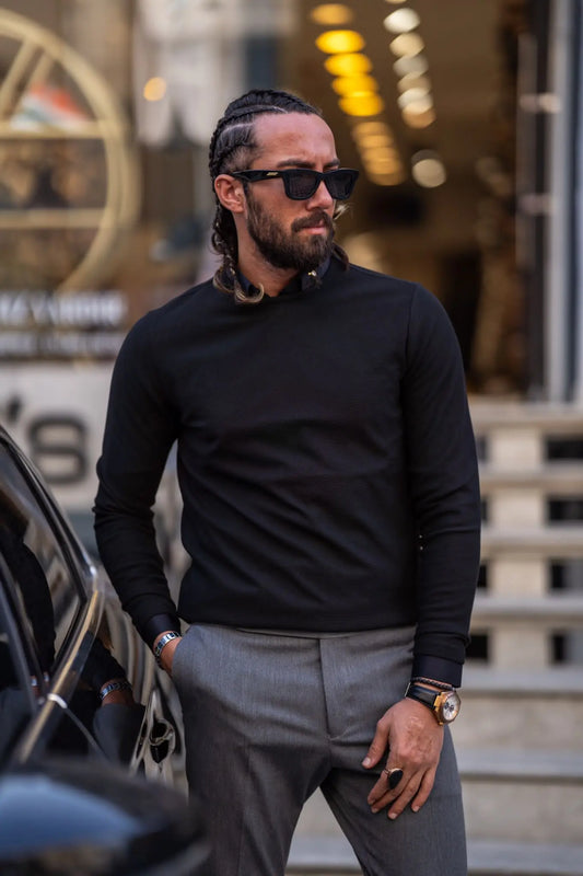 Paul Black Slim Fit Round Neck Sweater - BRABION