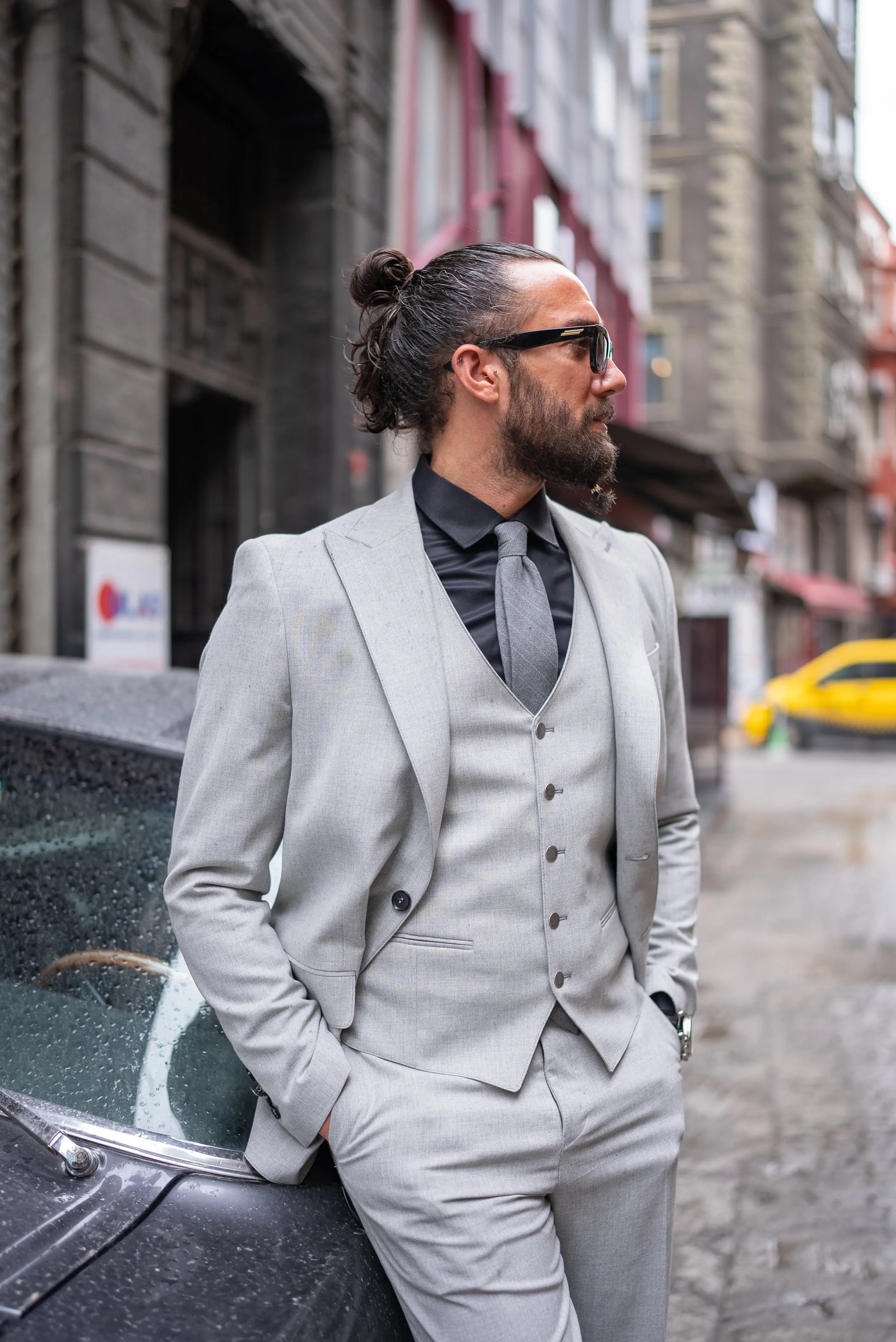Brabion Perry Light Gray Slim Fit Peak Lapel 3 Piece Suit brabion