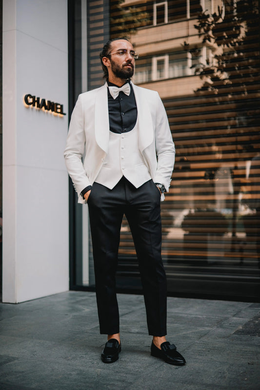 Brabion Amadeo White Slim Fit Shawl Lapel Tuxedo - BRABION