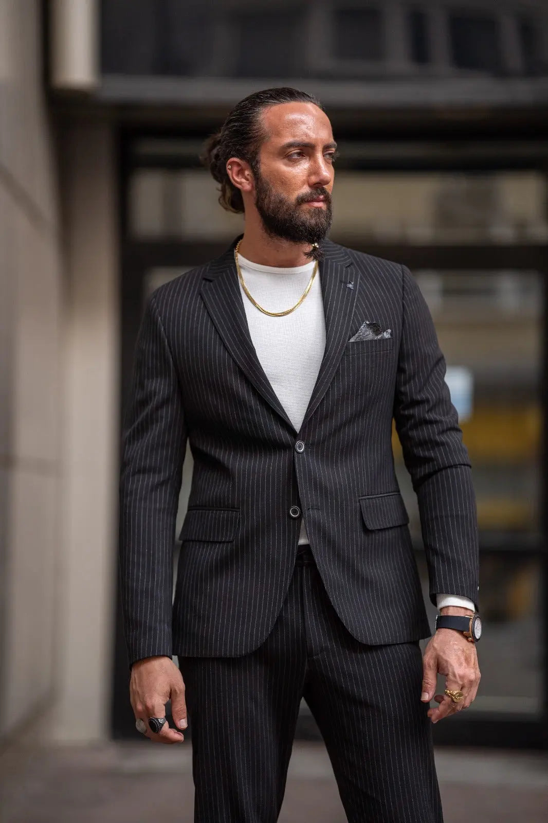 Ardean Black Slim Fit Notch Lapel Pinstripe Suit brabion