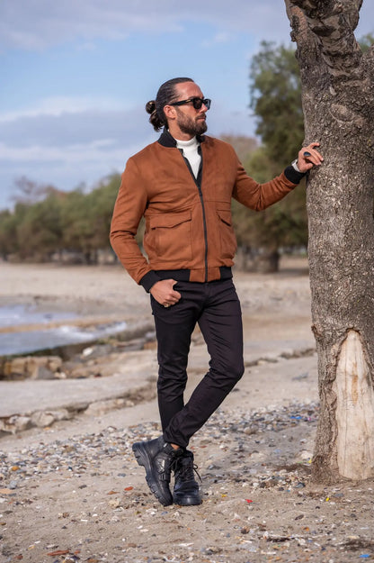 Brabion Brown Slim Fit Double Pocket Nebbuk Coat - BRABION